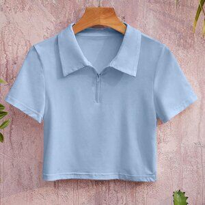 Fresh Blue Short - sleeve Top: Encountering Fashion and Vitality
